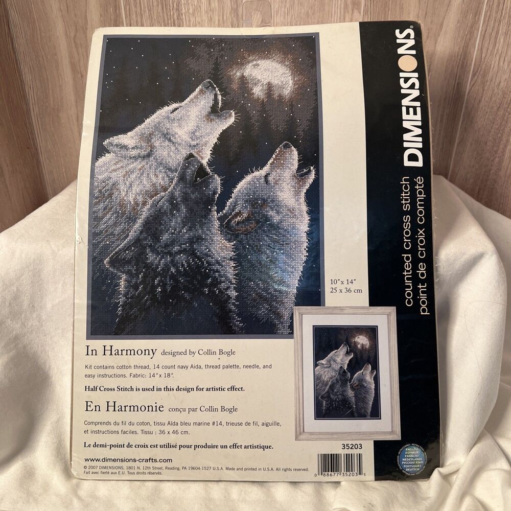 Dimensions In Harmony Wolves Cross Stitch Kit 10" x 14", NEW